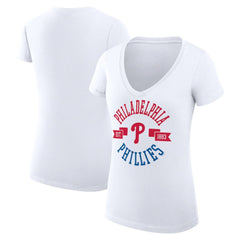 Philadelphia Phillies G-III 4Her by Carl Banks Women's Super-Slim Fit Lightweight City Graphic V-Neck T-Shirt White