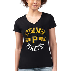 Pittsburgh Pirates G-III 4Her by Carl Banks Women's Super-Slim Fit Lightweight City Graphic V-Neck T-Shirt Black