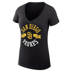 San Diego Padres G-III 4Her by Carl Banks Women's Super-Slim Fit Lightweight City Graphic V-Neck T-Shirt Black