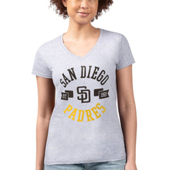 San Diego Padres G-III 4Her by Carl Banks Women's Super-Slim Fit Lightweight City Graphic V-Neck T-Shirt Heather Gray