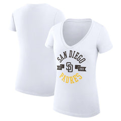 San Diego Padres G-III 4Her by Carl Banks Women's Super-Slim Fit Lightweight City Graphic V-Neck T-Shirt White