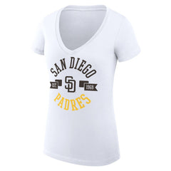 San Diego Padres G-III 4Her by Carl Banks Women's Super-Slim Fit Lightweight City Graphic V-Neck T-Shirt White
