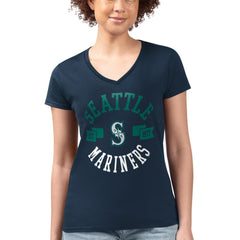 Seattle Mariners G-III 4Her by Carl Banks Women's Super-Slim Fit Lightweight City Graphic V-Neck T-Shirt Navy