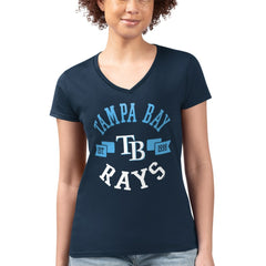 Tampa Bay Rays G-III 4Her by Carl Banks Women's Super-Slim Fit Lightweight City Graphic V-Neck T-Shirt Navy