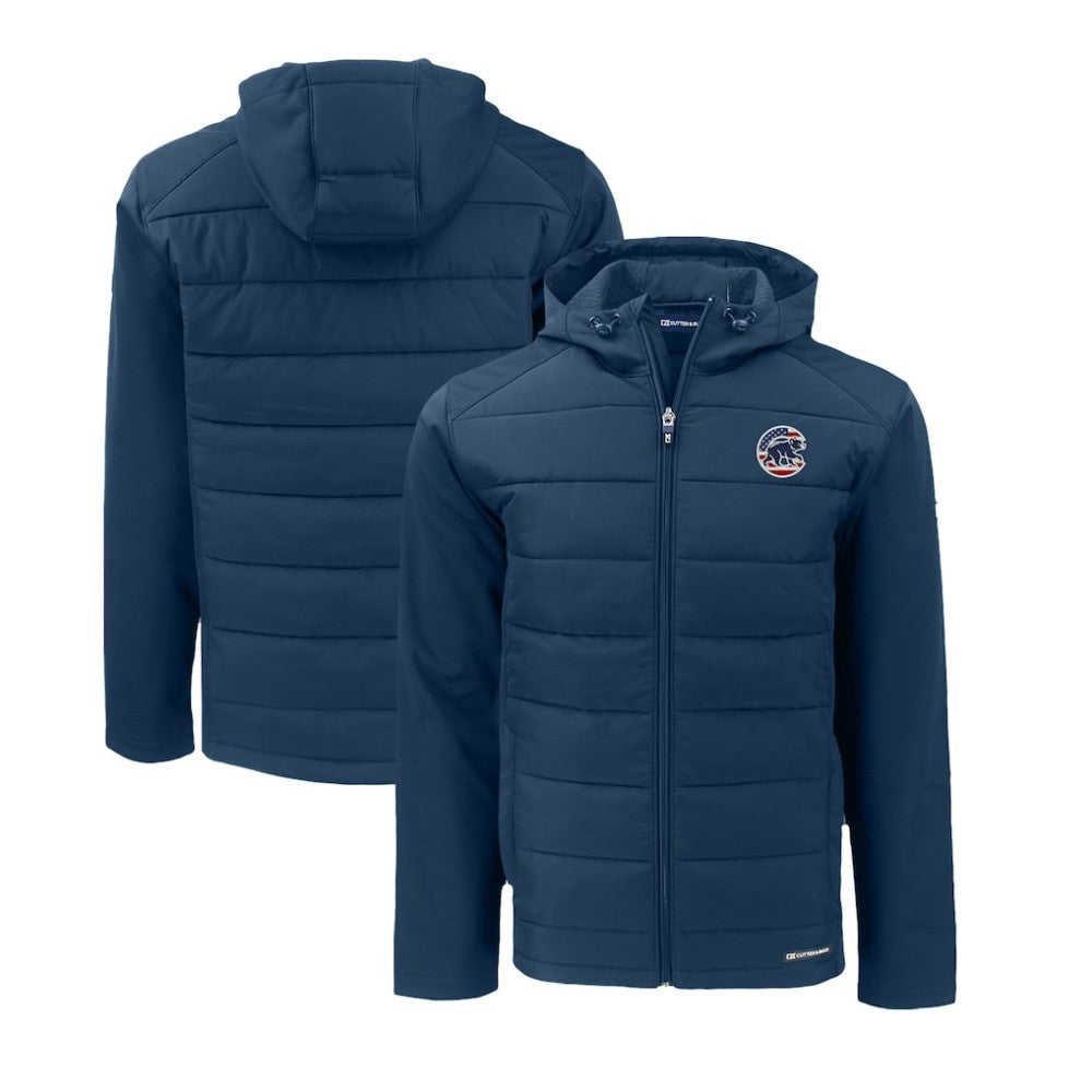 Chicago Cubs Cutter & Buck Stars & Stripes Big & Tall Evoke Hybrid Eco Softshell Recycled Full-Zip Hoodie Jacket Navy