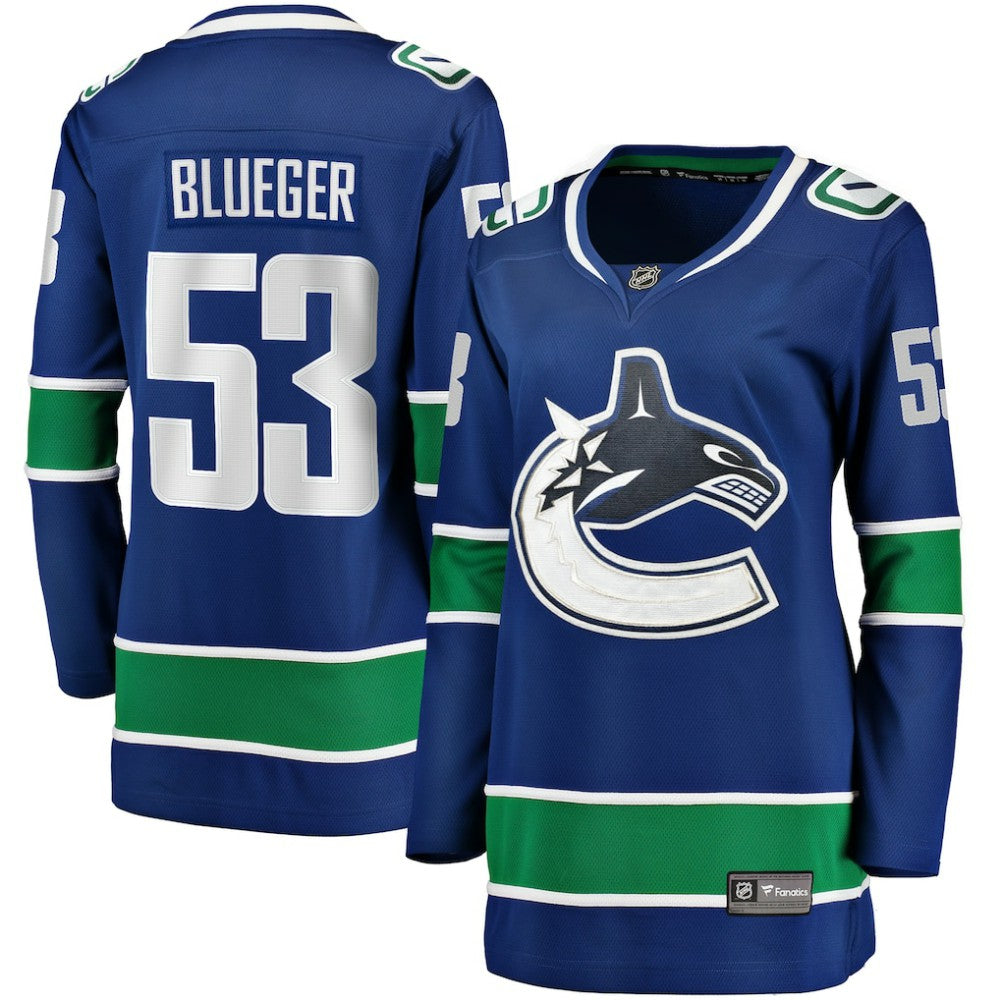 Teddy Blueger Vancouver Canucks Fanatics Women's Home Breakaway Player Jersey Blue