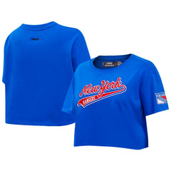 New York Rangers Pro Standard Women's Boxy Script Tail Cropped T-Shirt Blue
