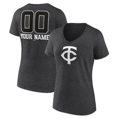 Minnesota Twins Women's Personalized Monochrome Name & Number V-Neck T-Shirt Charcoal
