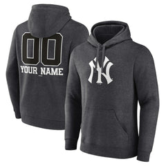 New York Yankees Personalized Monochrome Name & Number Pullover Hoodie Charcoal
