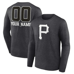 Pittsburgh Pirates Personalized Monochrome Name & Number Long Sleeve T-Shirt Charcoal