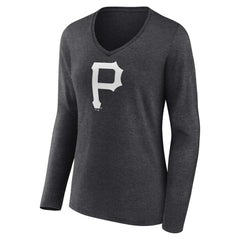 Pittsburgh Pirates Women's Personalized Monochrome Name & Number Long Sleeve V-Neck T-Shirt Charcoal