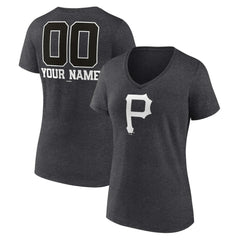 Pittsburgh Pirates Women's Personalized Monochrome Name & Number V-Neck T-Shirt Charcoal