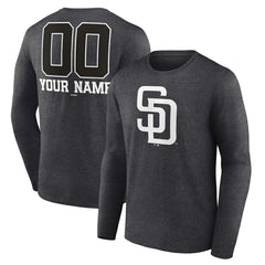 San Diego Padres Personalized Monochrome Name & Number Long Sleeve T-Shirt Charcoal