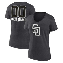 San Diego Padres Women's Personalized Monochrome Name & Number V-Neck T-Shirt Charcoal