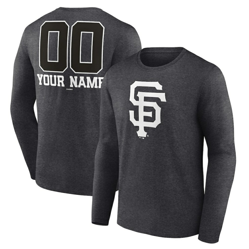 San Francisco Giants Personalized Monochrome Name & Number Long Sleeve T-Shirt Charcoal