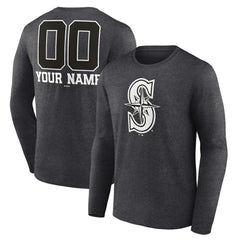 Seattle Mariners Personalized Monochrome Name & Number Long Sleeve T-Shirt Charcoal