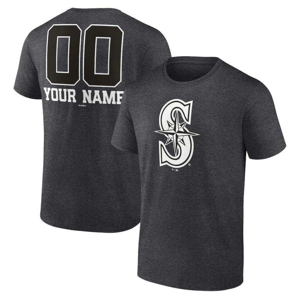 Seattle Mariners Personalized Monochrome Name & Number T-Shirt Charcoal