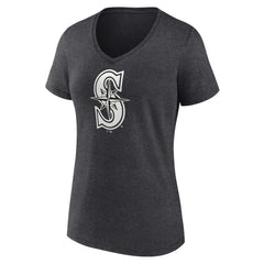 Seattle Mariners Women's Personalized Monochrome Name & Number V-Neck T-Shirt Charcoal
