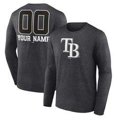 Tampa Bay Rays Personalized Monochrome Name & Number Long Sleeve T-Shirt Charcoal