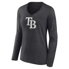 Tampa Bay Rays Women's Personalized Monochrome Name & Number Long Sleeve V-Neck T-Shirt Charcoal