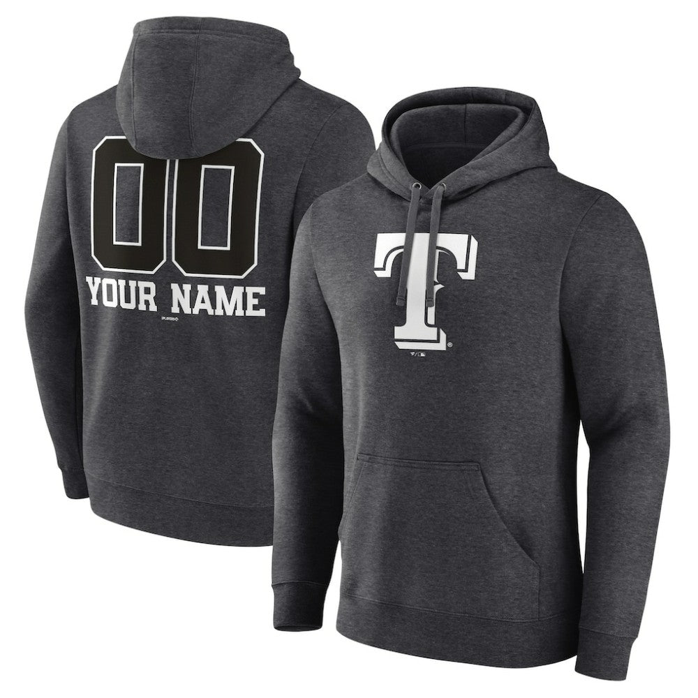 Texas Rangers Personalized Monochrome Name & Number Pullover Hoodie Charcoal