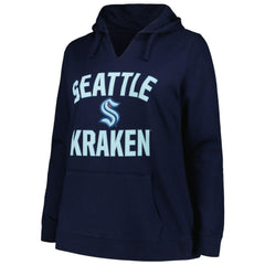Seattle Kraken Profile Women's Plus Size Arch Over Logo Pullover Hoodie Deep Sea Blue