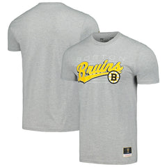 Boston Bruins Mitchell & Ness 100th Anniversary Script Sweep T-Shirt Heather Gray