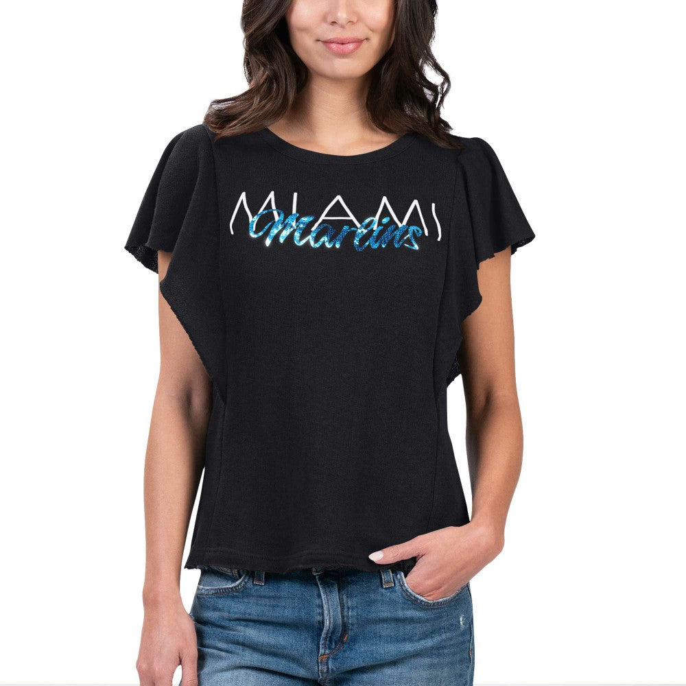 Miami Marlins G-III 4Her by Carl Banks Women's Crowd Wave T-Shirt Black