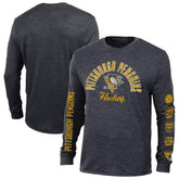 Pittsburgh Penguins Champion Multi-Logo Tri-Blend Long Sleeve T-Shirt Heather Black