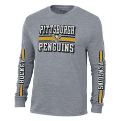 Pittsburgh Penguins Champion Tri-Blend Dual-Stripe Long Sleeve T-Shirt Heather Gray