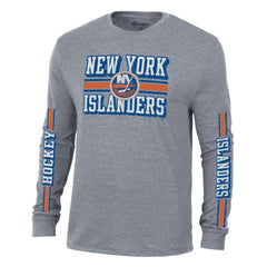 New York Islanders Champion Tri-Blend Dual-Stripe Long Sleeve T-Shirt Heather Gray