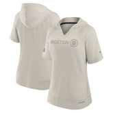 Boston Bruins Fanatics Women's Authentic Pro Road Fashion V-Neck Hoodie T-Shirt Cream