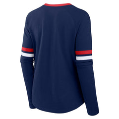 Atlanta Braves Women's Won & Done Raglan Lace-Up Long Sleeve T-Shirt Navy