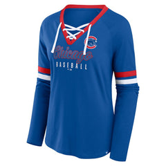 Chicago Cubs Women's Won & Done Raglan Lace-Up Long Sleeve T-Shirt Royal