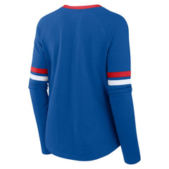 Chicago Cubs Women's Won & Done Raglan Lace-Up Long Sleeve T-Shirt Royal