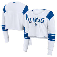 Los Angeles Dodgers Women's Stretch Cropped Fashion Long Sleeve T-Shirt White