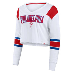 Philadelphia Phillies Women's Stretch Cropped Fashion Long Sleeve T-Shirt White