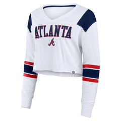 Atlanta Braves Women's Stretch Cropped Fashion Long Sleeve T-Shirt White