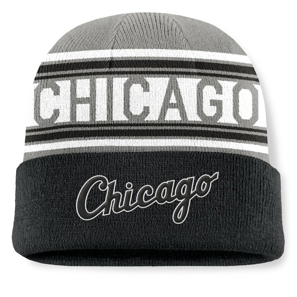 Chicago White Sox Fundamental Team Stripe Cuffed Knit Hat Black