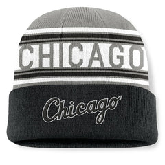 Chicago White Sox Fundamental Team Stripe Cuffed Knit Hat Black