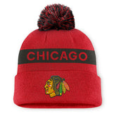 Chicago Blackhawks Fanatics Women's Authentic Pro Rink Cuffed Knit Hat with Pom Red/Black