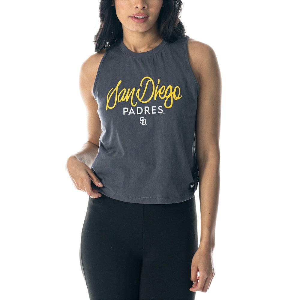 San Diego Padres The Wild Collective Women's Side Knot Tank Top Charcoal