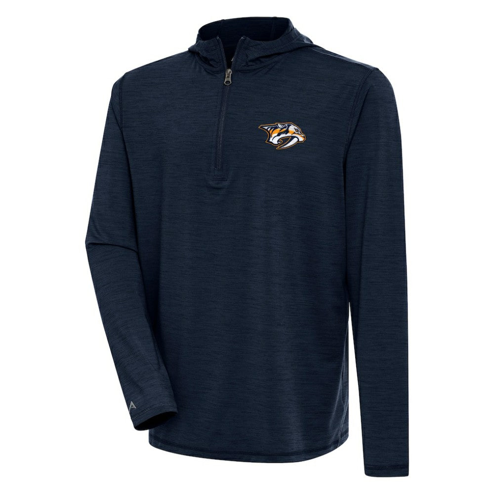 Nashville Predators Antigua Tidy Quarter-Zip Pullover Hoodie Heather Navy