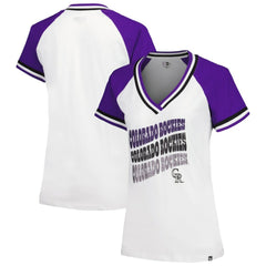 Colorado Rockies Women's Jersey Double Binding Raglan V-Neck T-Shirt White | New Era