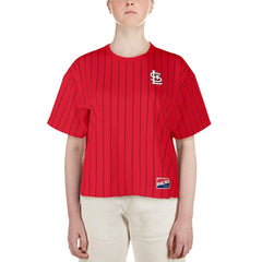 St. Louis Cardinals Women's Boxy Pinstripe T-Shirt Red | New Era