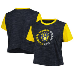 Milwaukee Brewers Women's Plus Size Crossover Back Cropped T-Shirt Navy | New Era