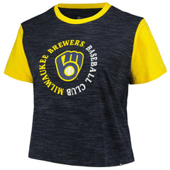 Milwaukee Brewers Women's Plus Size Crossover Back Cropped T-Shirt Navy | New Era