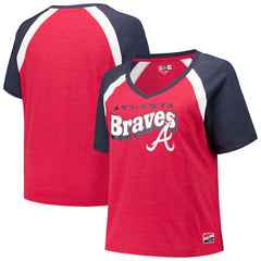 Atlanta Braves Women's Plus Size Raglan V-Neck T-Shirt Red | New Era