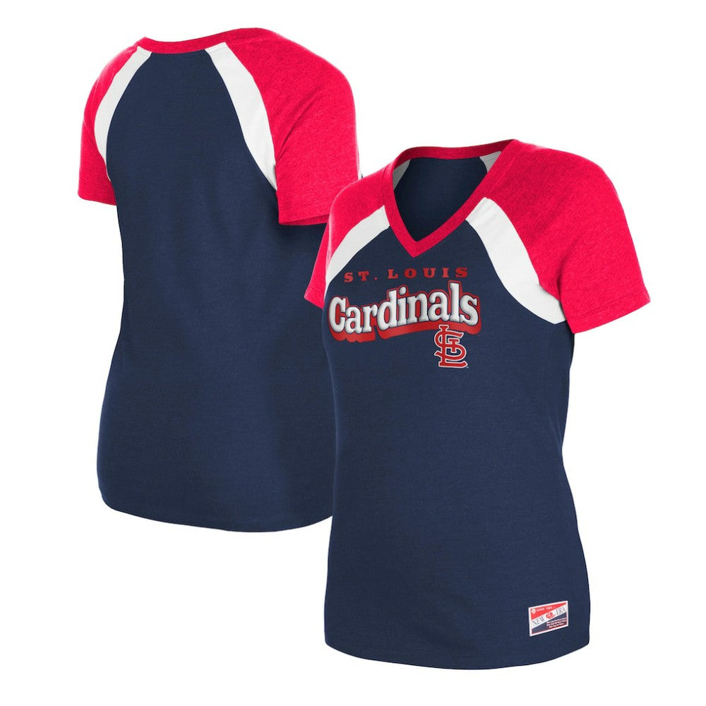 St. Louis Cardinals Women's Heathered Raglan V-Neck T-Shirt Navy | New Era