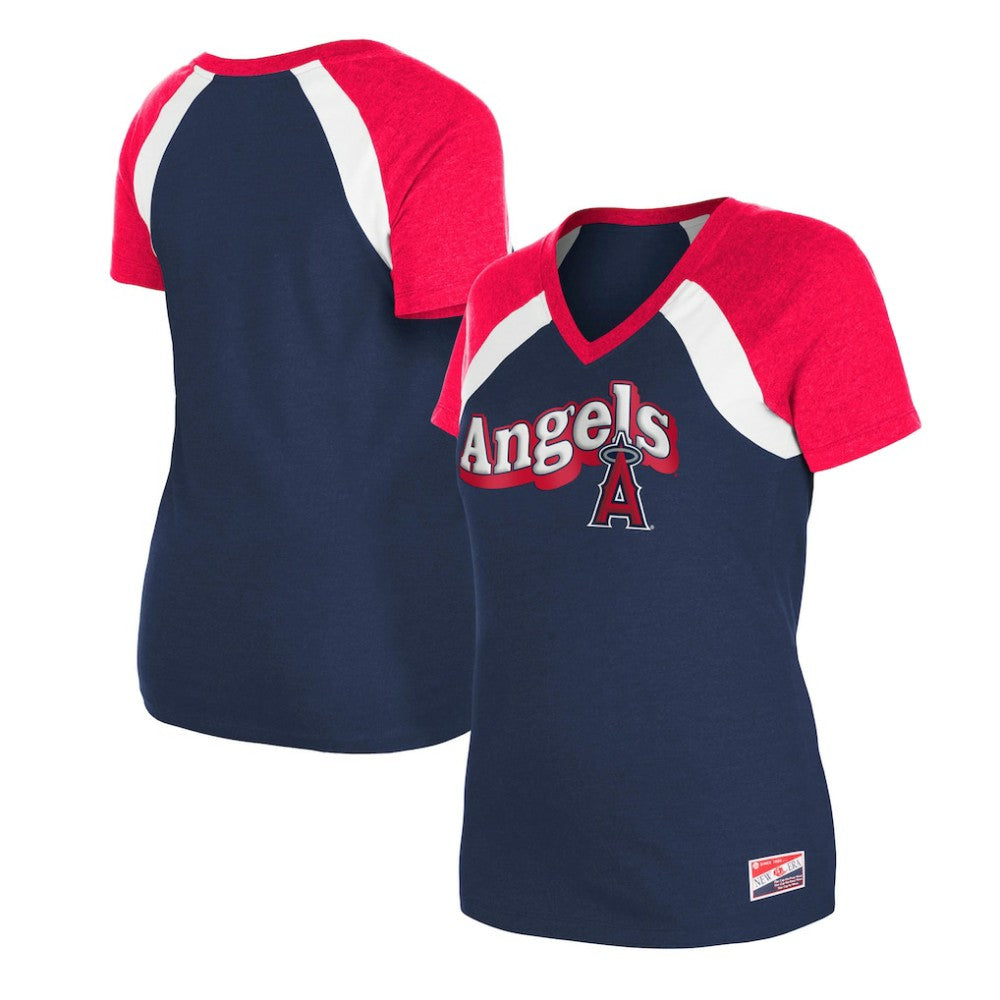 Los Angeles Angels Women's Heathered Raglan V-Neck T-Shirt Navy | New Era